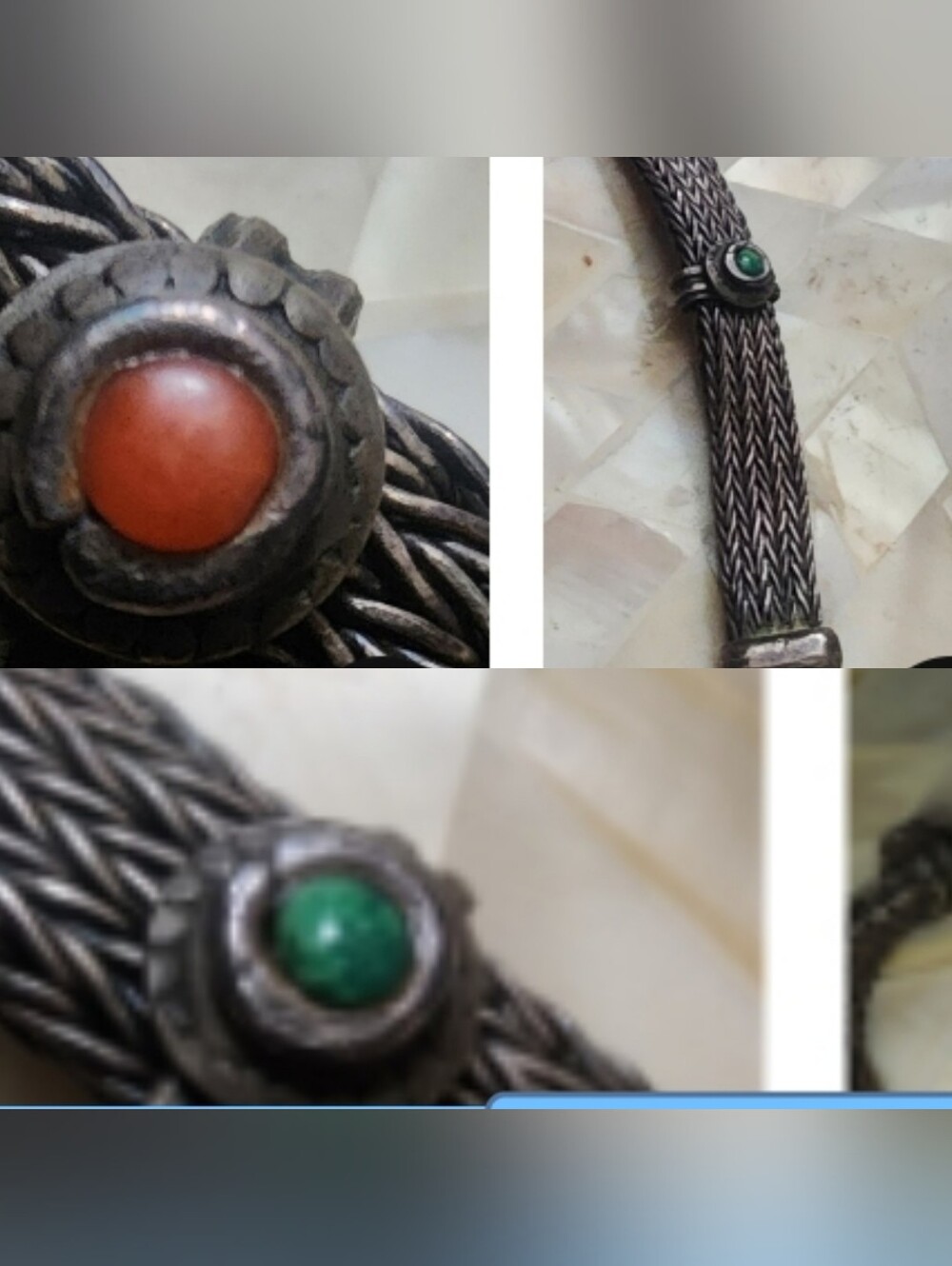 Signed RA Vintage Sterling Silver Ragisthan Coral & Turquoise Weave Bracelet